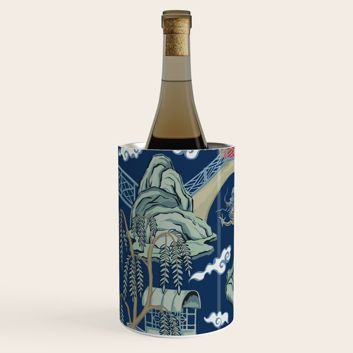 Vintage Chinoiserie Pagoda Bridge Garden Landscape Wine Chiller Gallery Image 1