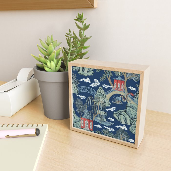 Vintage Chinoiserie Pagoda Bridge Garden Landscape Mini Art Print Gallery Image 2