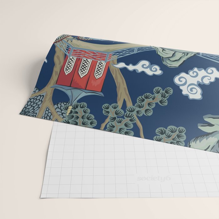 Vintage Chinoiserie Pagoda Bridge Garden Landscape Wrapping Paper Gallery Image 2