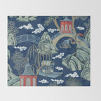 Vintage Chinoiserie Pagoda Bridge Garden Landscape Throw Blanket Gallery Image 2