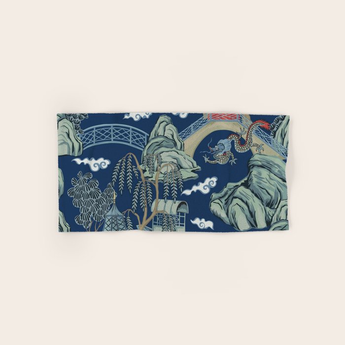 Vintage Chinoiserie Pagoda Bridge Garden Landscape Bath Towel Gallery Image 1