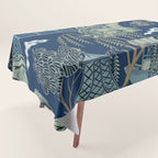 Vintage Chinoiserie Pagoda Bridge Garden Landscape Tablecloth Gallery Image 1