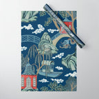 Vintage Chinoiserie Pagoda Bridge Garden Landscape Wrapping Paper Gallery Image 1