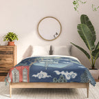 Vintage Chinoiserie Pagoda Bridge Garden Landscape Comforter Gallery Image 3