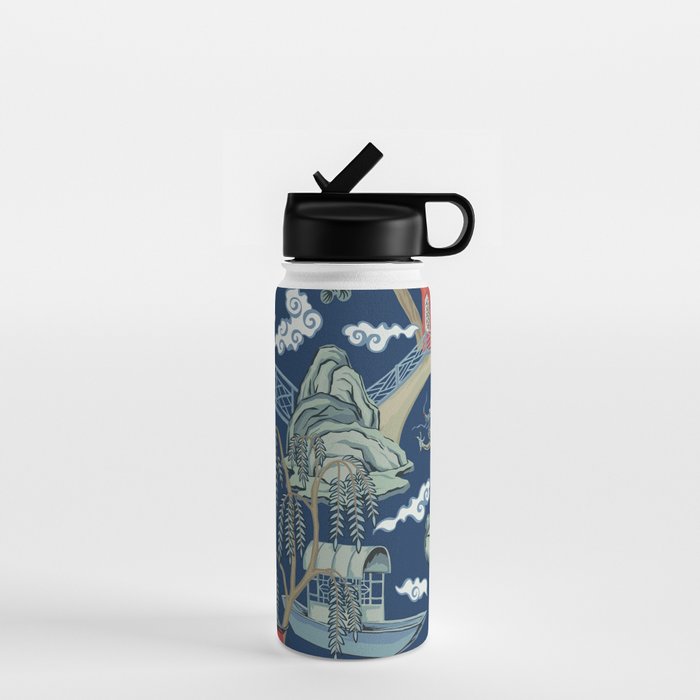 Vintage Chinoiserie Pagoda Bridge Garden Landscape Water Bottle Gallery Image 1