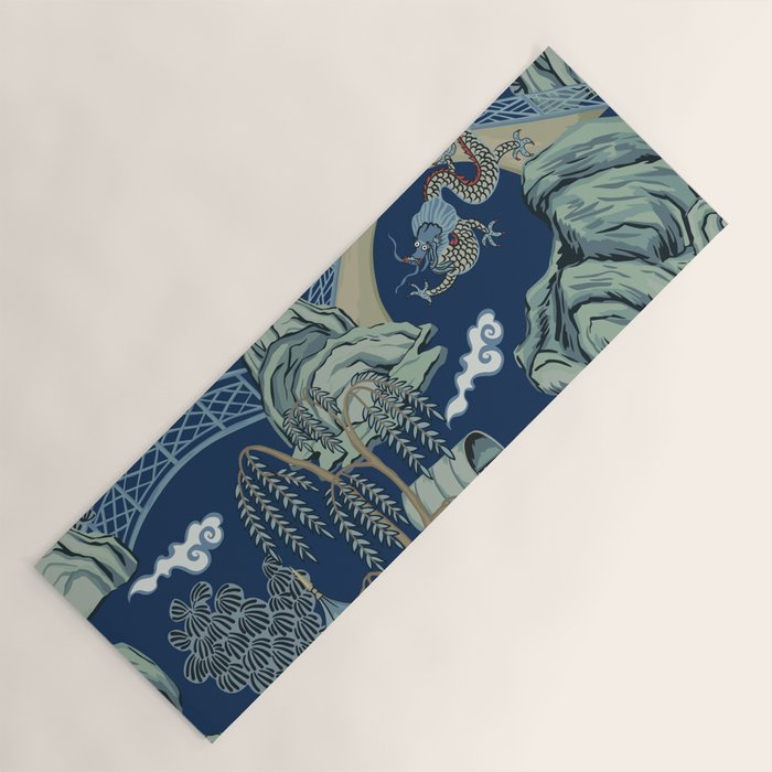 Vintage Chinoiserie Pagoda Bridge Garden Landscape Yoga Mat Gallery Image 1