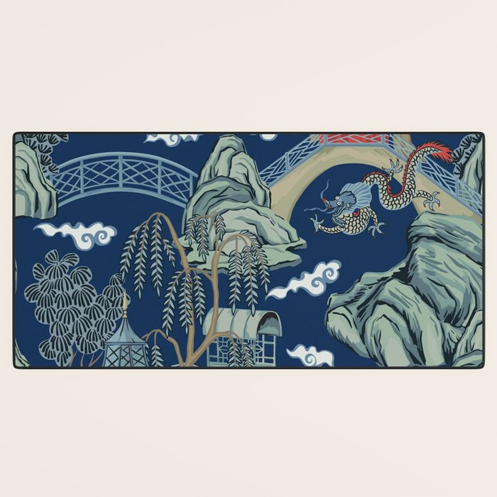 Vintage Chinoiserie Pagoda Bridge Garden Landscape Desk Mat Gallery Image 3