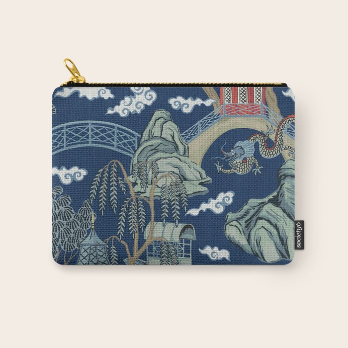 Vintage Chinoiserie Pagoda Bridge Garden Landscape Carry All Pouch Gallery Image 1