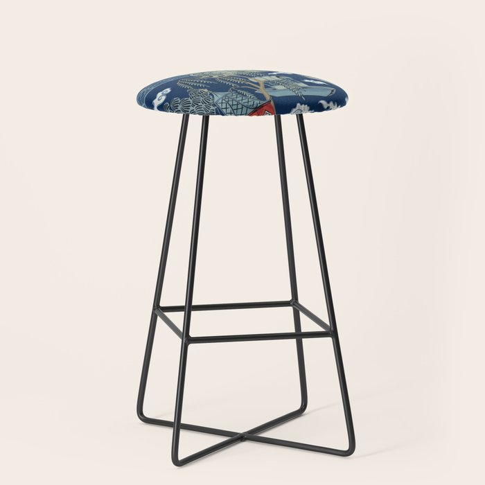 Vintage Chinoiserie Pagoda Bridge Garden Landscape Stool Gallery Image 1