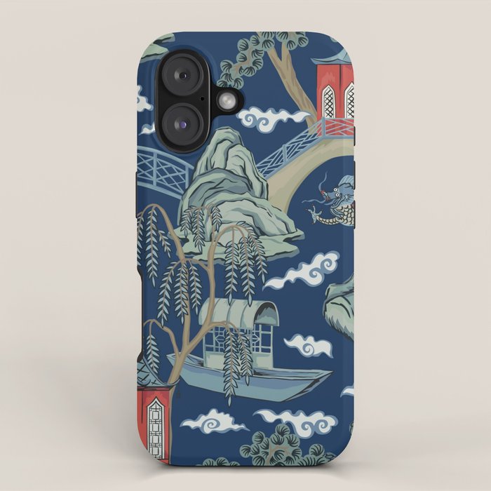 Vintage Chinoiserie Pagoda Bridge Garden Landscape iPhone Case Gallery Image 1