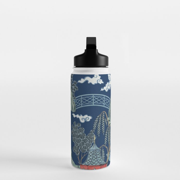 Vintage Chinoiserie Pagoda Bridge Garden Landscape Water Bottle Gallery Image 3