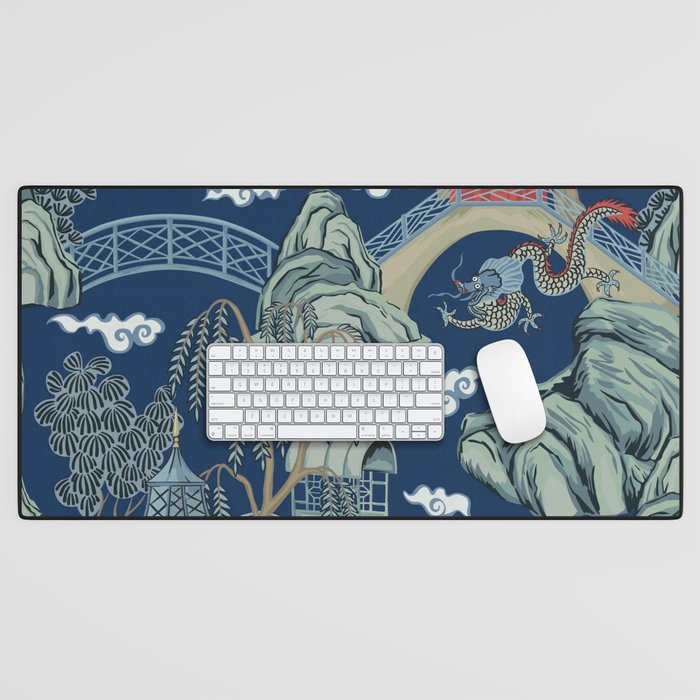 Vintage Chinoiserie Pagoda Bridge Garden Landscape Desk Mat Gallery Image 1