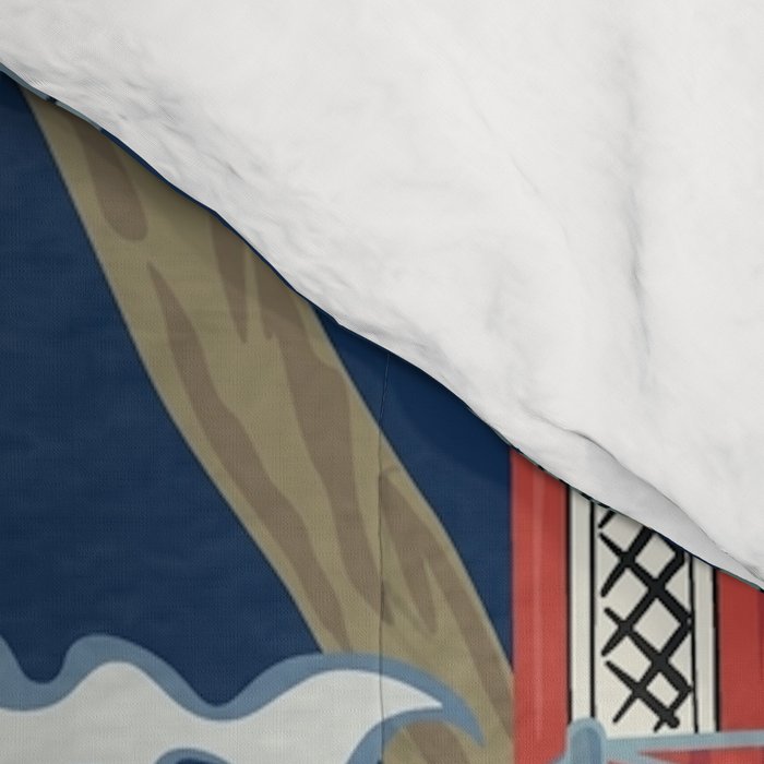 Vintage Chinoiserie Pagoda Bridge Garden Landscape Comforter Gallery Image 4