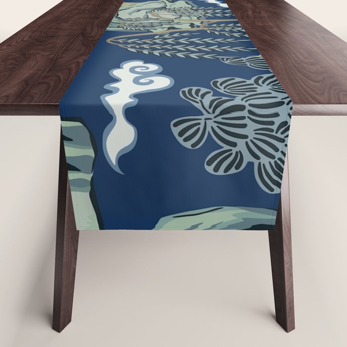 Vintage Chinoiserie Pagoda Bridge Garden Landscape Table Runner Gallery Image 1