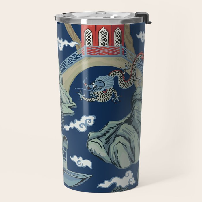 Vintage Chinoiserie Pagoda Bridge Garden Landscape Travel Mug Gallery Image 2