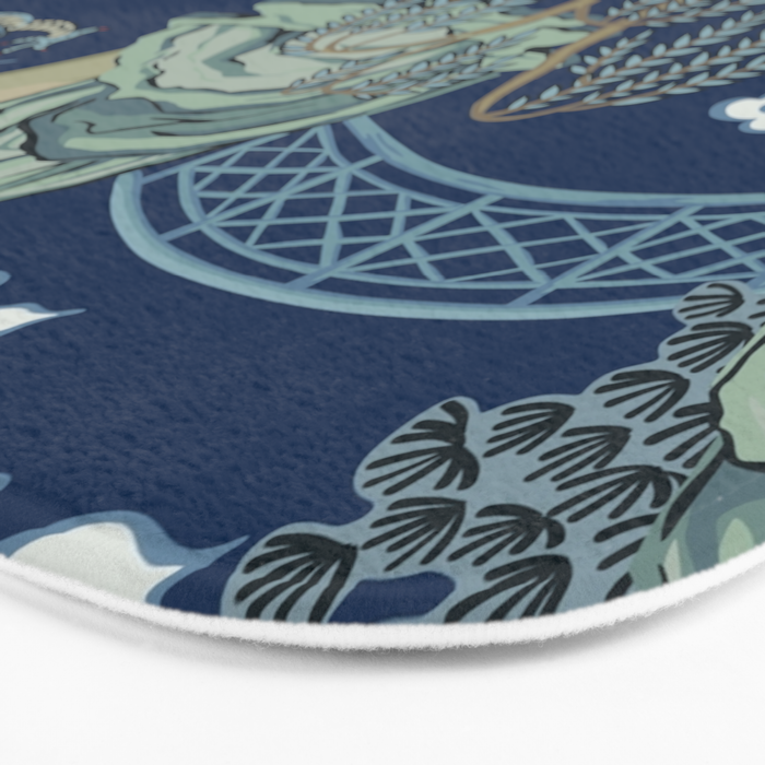 Vintage Chinoiserie Pagoda Bridge Garden Landscape Bath Mat Gallery Image 3
