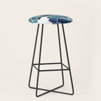 Festive, Floral Prints, Navy Blue and Teal on White Stool Gallery Image 1