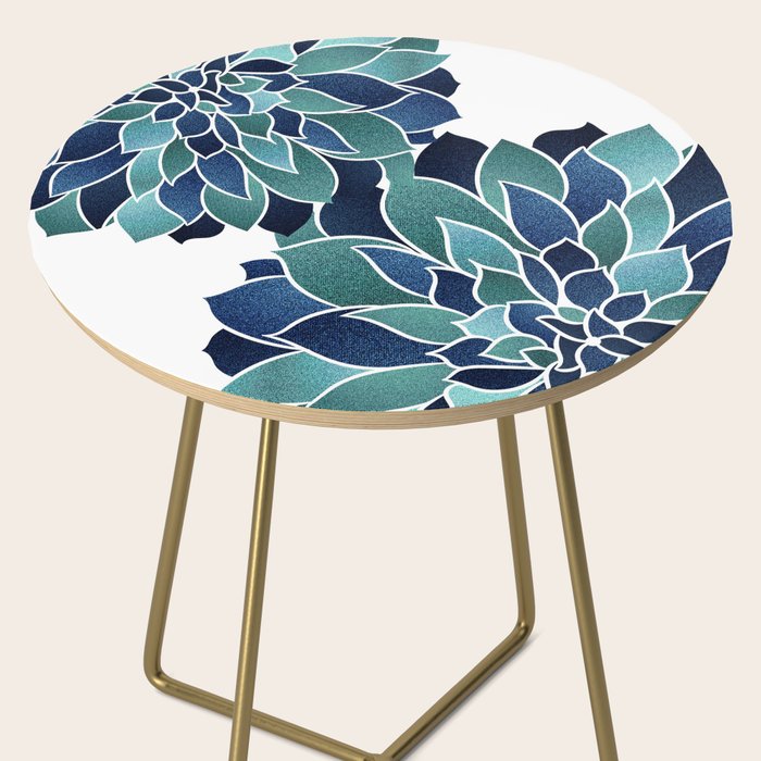 Festive, Floral Prints, Navy Blue and Teal on White Side Table Gallery Image 2