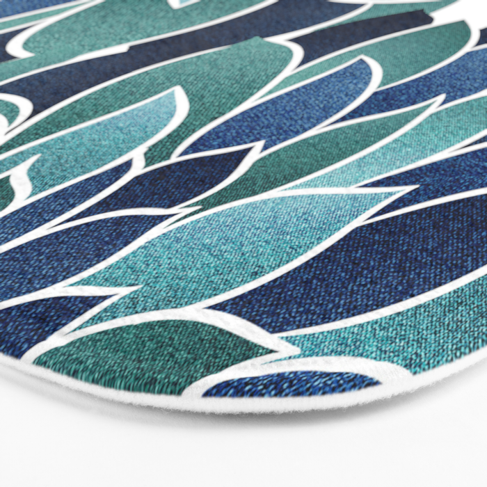 Festive, Floral Prints, Navy Blue and Teal on White Bath Mat Gallery Image 3