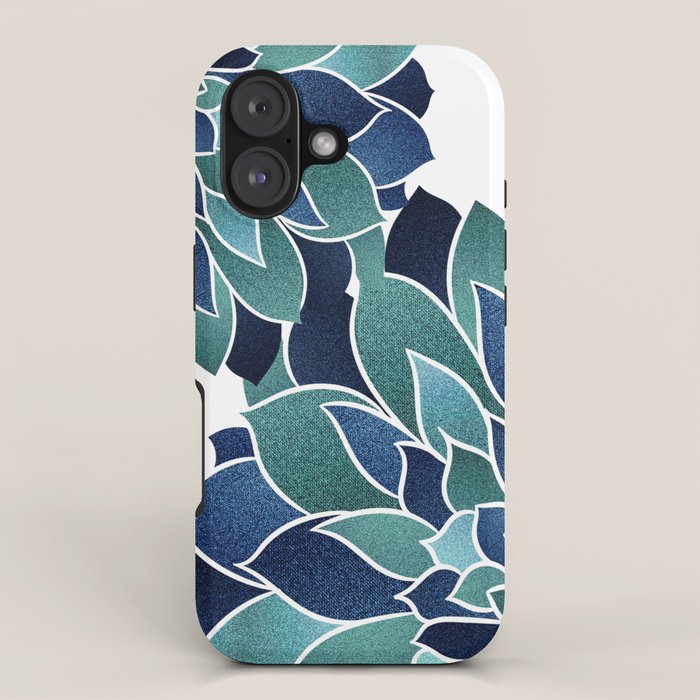 Festive, Floral Prints, Navy Blue and Teal on White iPhone Case Gallery Image 1