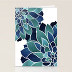 Festive, Floral Prints, Navy Blue and Teal on White Stationery Card Gallery Image 2