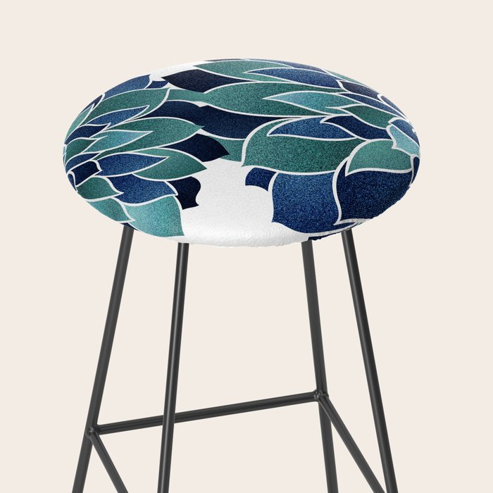 Festive, Floral Prints, Navy Blue and Teal on White Stool Gallery Image 2