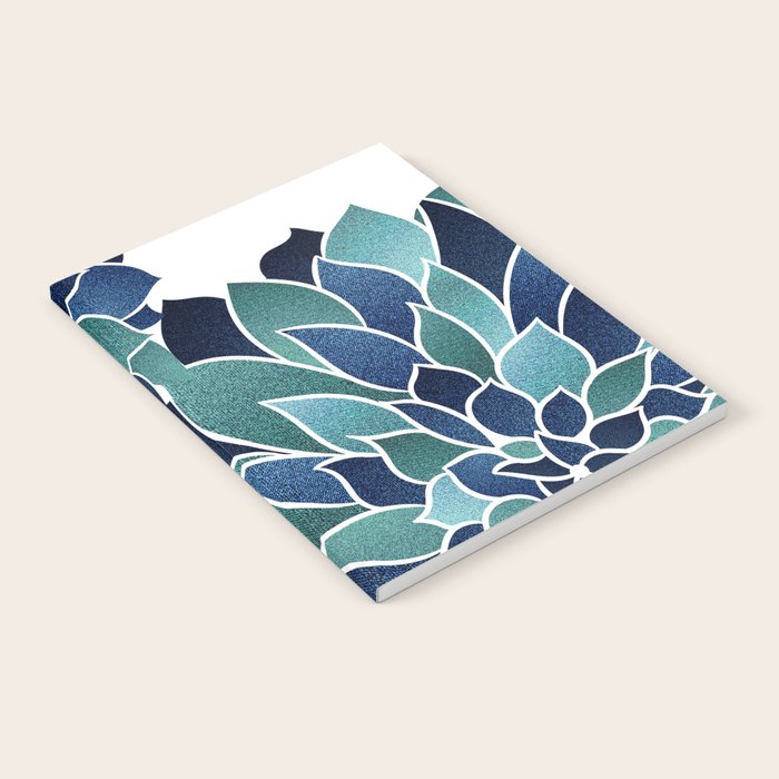 Festive, Floral Prints, Navy Blue and Teal on White Notebook Gallery Image 2