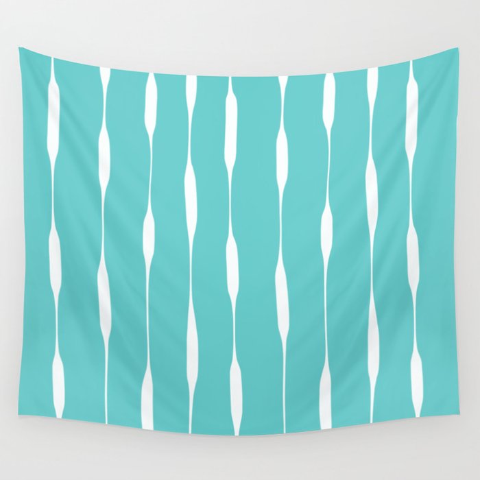 Robin's Egg Blue Turquoise Threaded Stripes Minimalist Modern Pattern Wall Tapestry Gallery Image 4