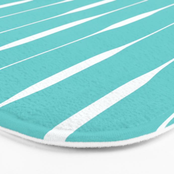 Robin's Egg Blue Turquoise Threaded Stripes Minimalist Modern Pattern Bath Mat Gallery Image 3