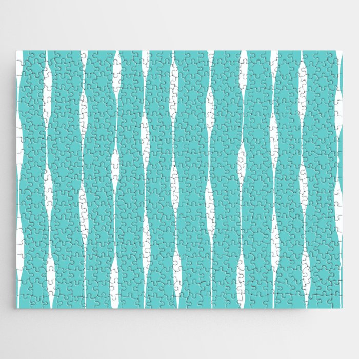 Robin's Egg Blue Turquoise Threaded Stripes Minimalist Modern Pattern Jigsaw Puzzle Gallery Image 1