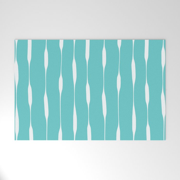 Robin's Egg Blue Turquoise Threaded Stripes Minimalist Modern Pattern Welcome Mat Gallery Image 1