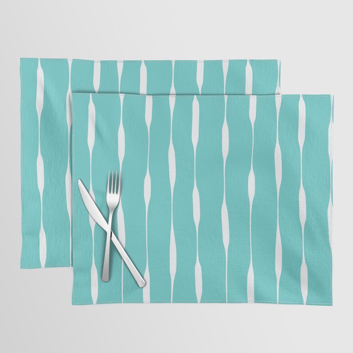 Robin's Egg Blue Turquoise Threaded Stripes Minimalist Modern Pattern Placemat Gallery Image 1