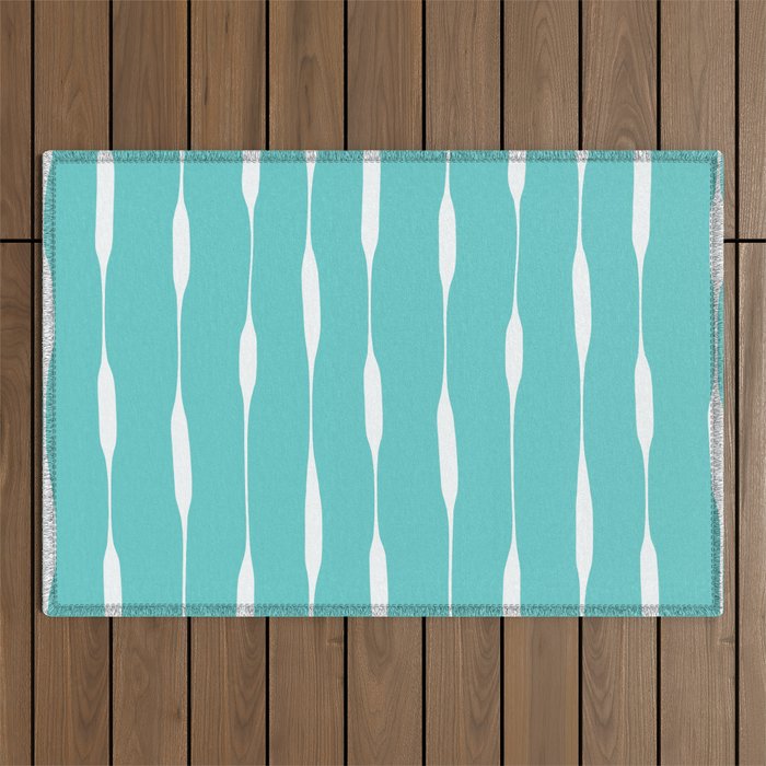 Robin's Egg Blue Turquoise Threaded Stripes Minimalist Modern Pattern Outdoor Rug Gallery Image 1