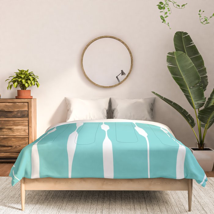 Robin's Egg Blue Turquoise Threaded Stripes Minimalist Modern Pattern Comforter Gallery Image 3