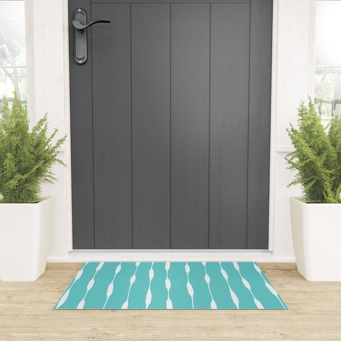 Robin's Egg Blue Turquoise Threaded Stripes Minimalist Modern Pattern Welcome Mat Gallery Image 3