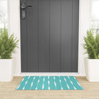 Robin's Egg Blue Turquoise Threaded Stripes Minimalist Modern Pattern Welcome Mat Gallery Image 3