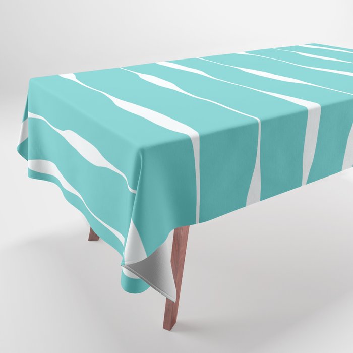 Robin's Egg Blue Turquoise Threaded Stripes Minimalist Modern Pattern Tablecloth Gallery Image 1