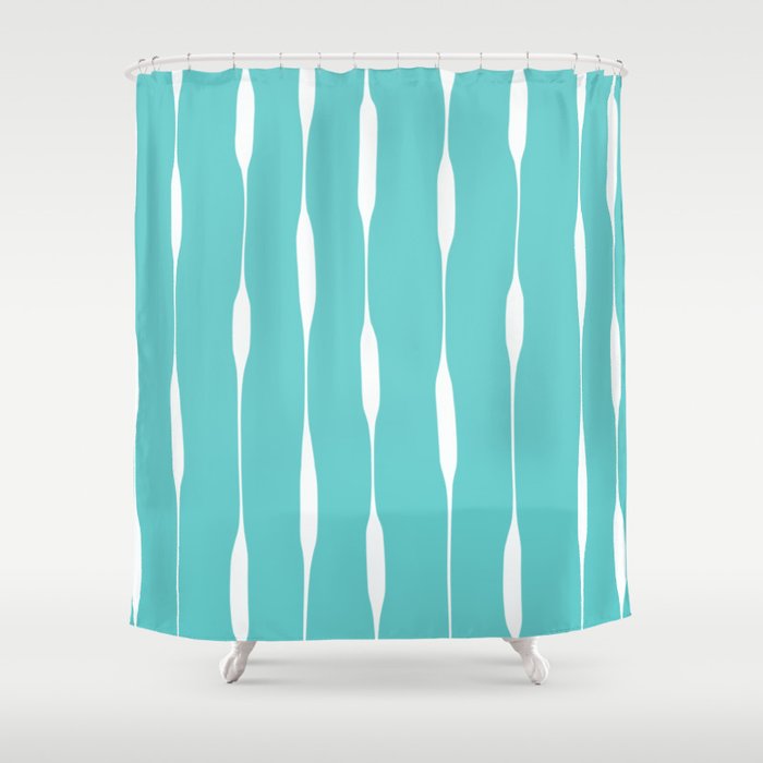 Robin's Egg Blue Turquoise Threaded Stripes Minimalist Modern Pattern Shower Curtain Gallery Image 1