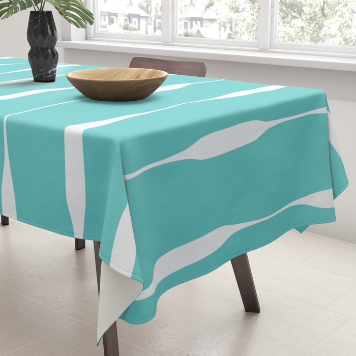 Robin's Egg Blue Turquoise Threaded Stripes Minimalist Modern Pattern Tablecloth Gallery Image 3