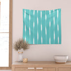 Robin's Egg Blue Turquoise Threaded Stripes Minimalist Modern Pattern Wall Tapestry Gallery Image 2