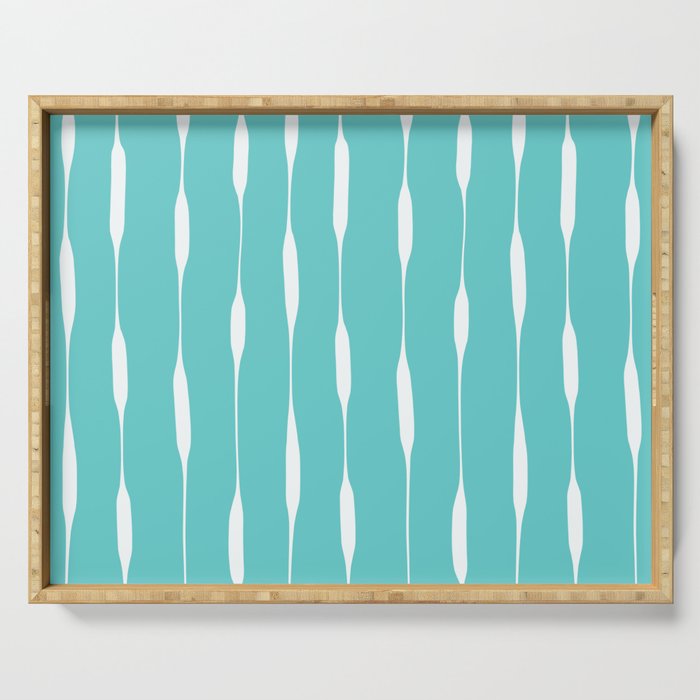 Robin's Egg Blue Turquoise Threaded Stripes Minimalist Modern Pattern Serving Tray Gallery Image 1