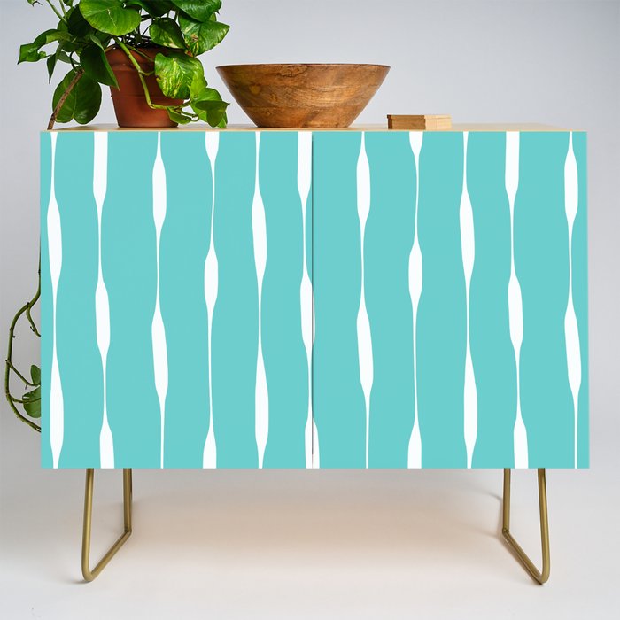 Robin's Egg Blue Turquoise Threaded Stripes Minimalist Modern Pattern Credenza Gallery Image 1