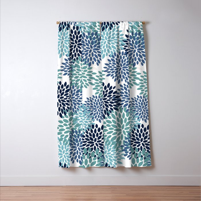 Floral Blooms, Navy, Blue and Teal Window Curtain Gallery Image 3