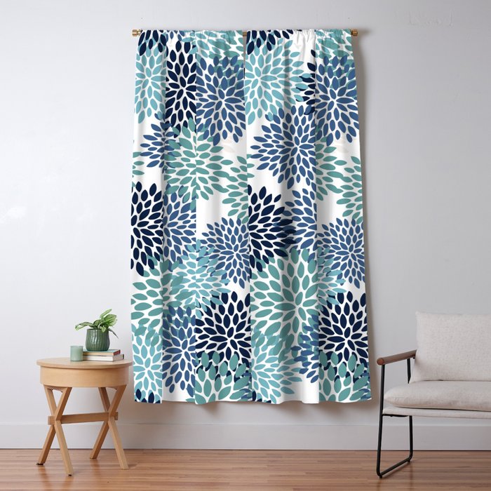 Floral Blooms, Navy, Blue and Teal Window Curtain Gallery Image 5