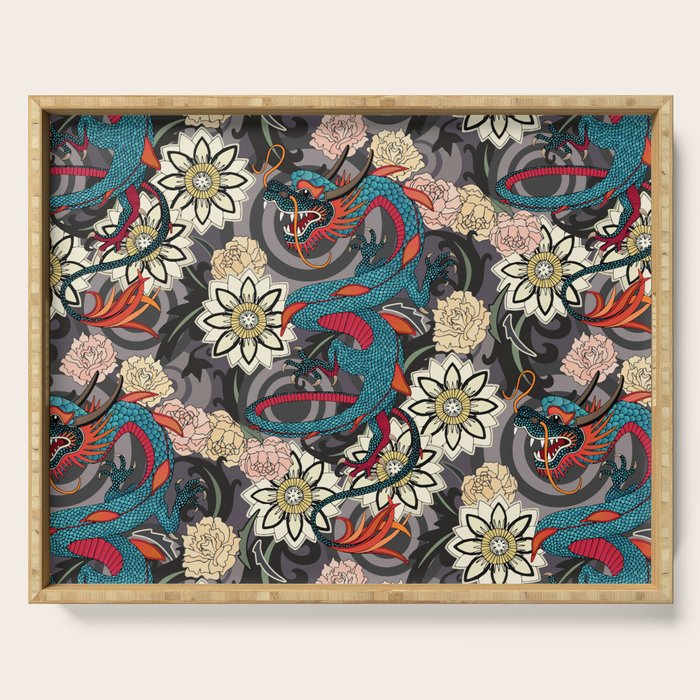dragon tattoo dark Serving Tray Gallery Image 1