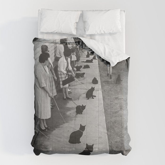 Cat Audition, Black and White, Vintage Art Comforter Gallery Image 6