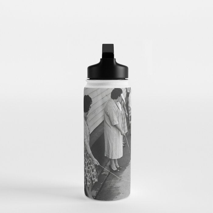 Cat Audition, Black and White, Vintage Art Water Bottle Gallery Image 3