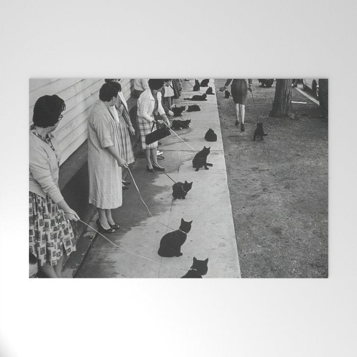 Cat Audition, Black and White, Vintage Art Welcome Mat Gallery Image 1