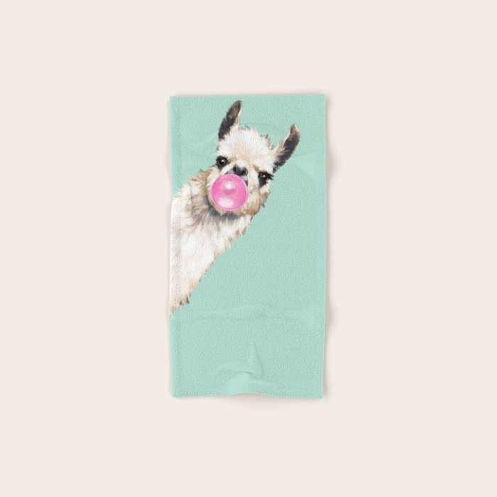 Bubble Gum Sneaky Llama in Green Hand & Bath Towel Gallery Image 1