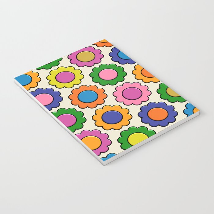 Colorful Flowers Happy Retro Plastic-Look Pattern Notebook Gallery Image 3